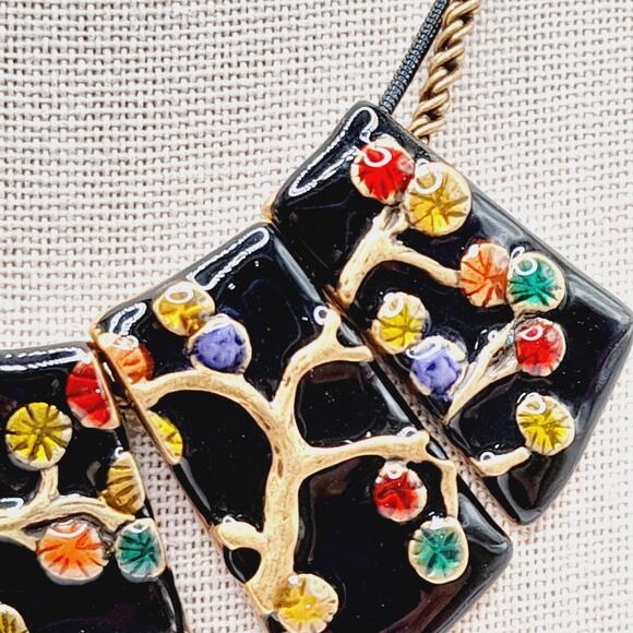 Chico’s Enamel Statement Necklace Black Gold Multicolor 20” Artistic - Picture 6 of 10
